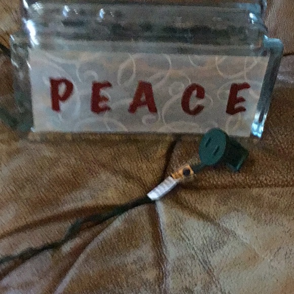 Glass Block with Red 'Peace' Sign with lights - Picture 1 of 5